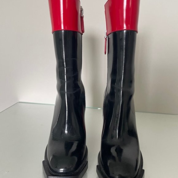 ALEXANDER MCQUEEN Red/black Patent Leather Calf Length Boots Size 39 - Picture 2 of 6
